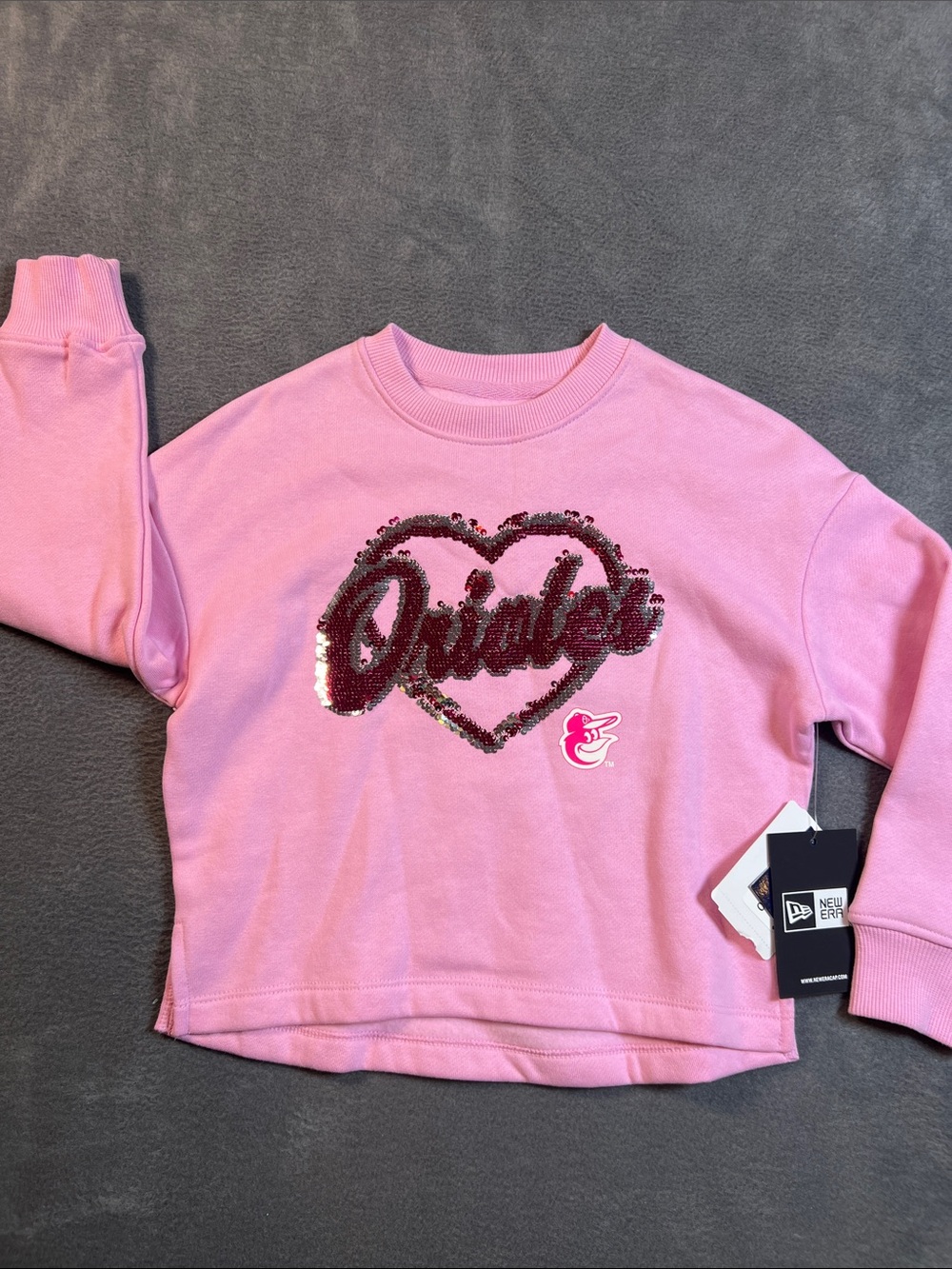 New Era Pink Baltimore Orioles Sequin Heart Sweatshirt
